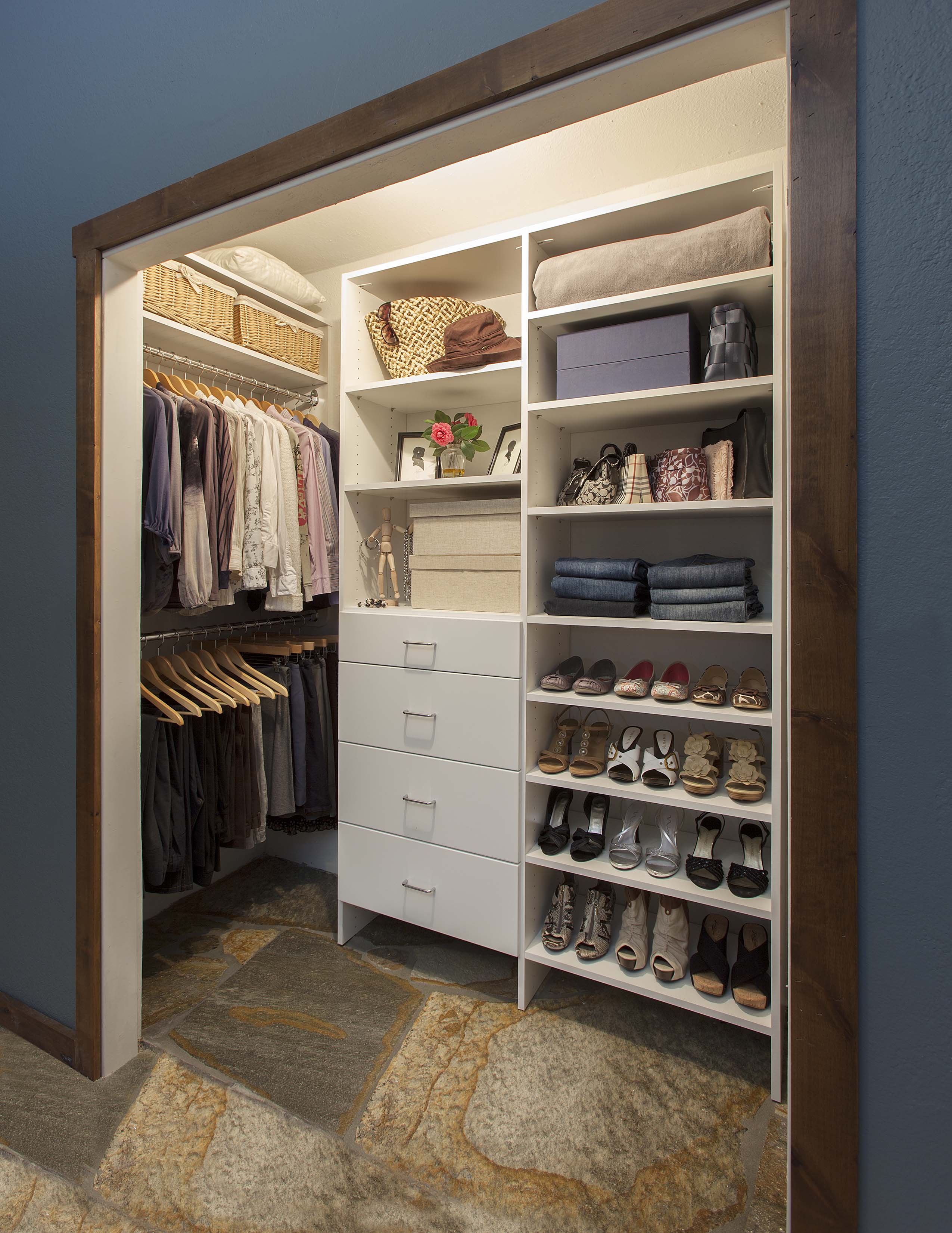 Reach-in Closet with Hanging Rods on Side Walls