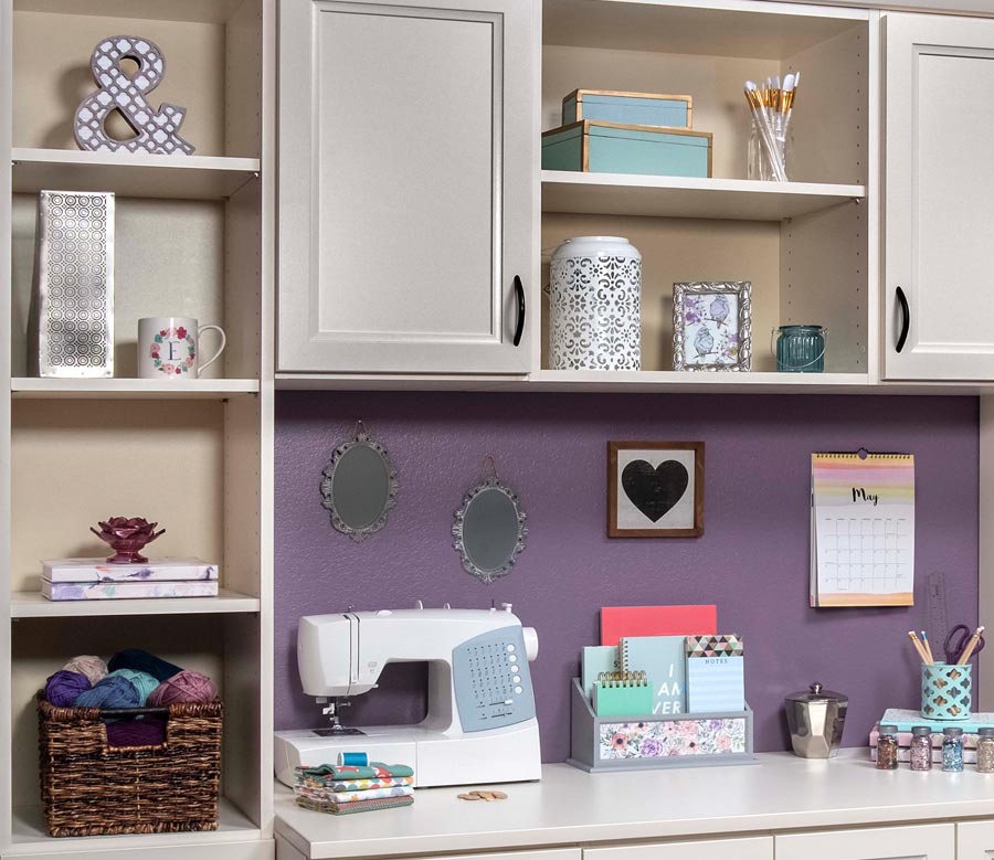 Organized craft room or utility space with adjustable shelves