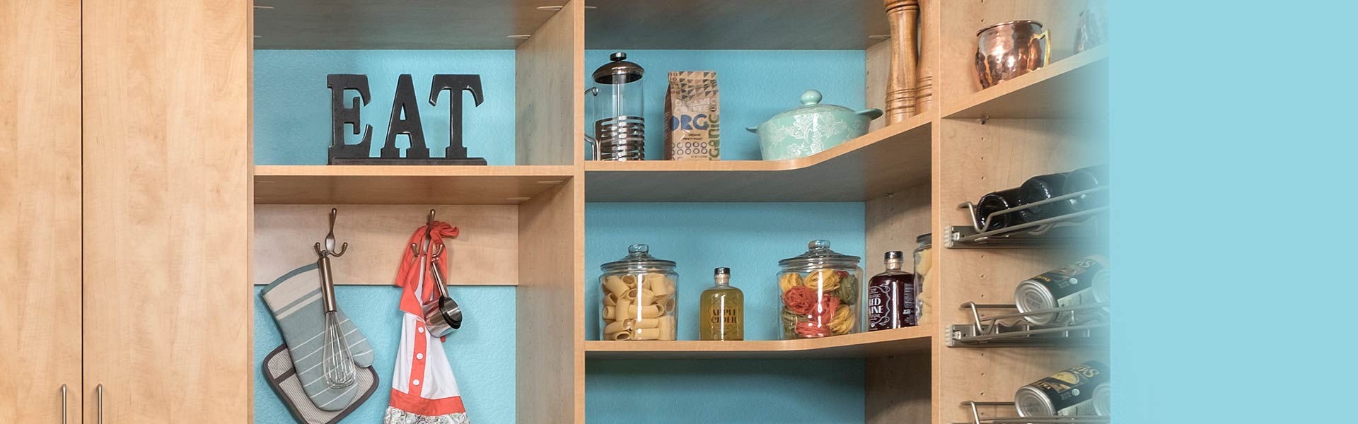 Secret pantry with modern cabinets and adjustable shelves