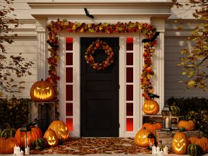 Holiday decorations on front door in Phoenix, AZ