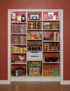 Antique white pantry with scoop drawers